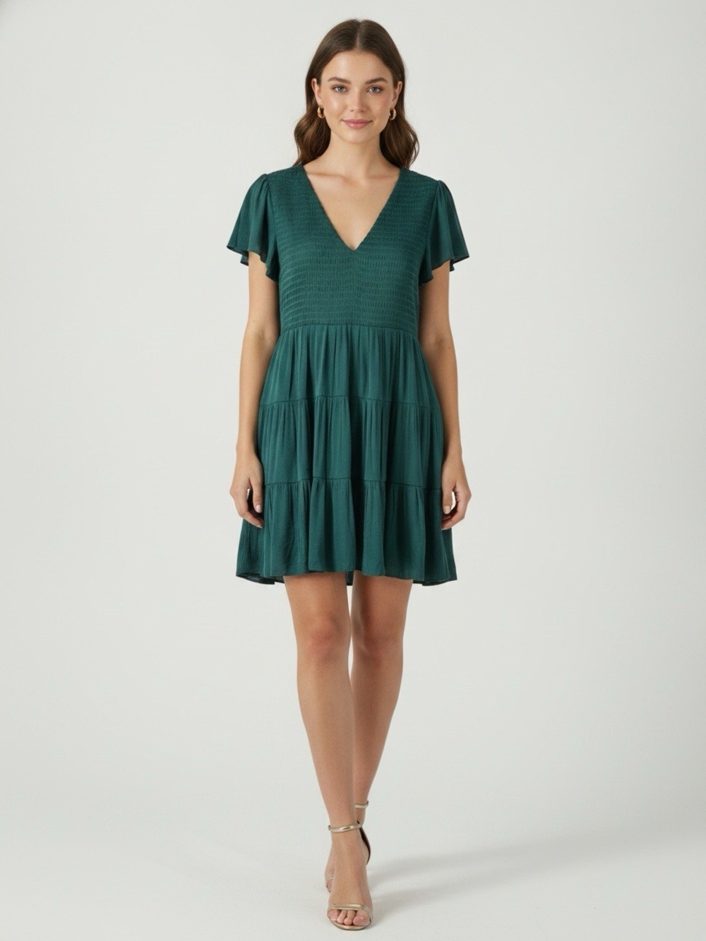 Naked Zebra Forest Green Smocked Mini Dress Large